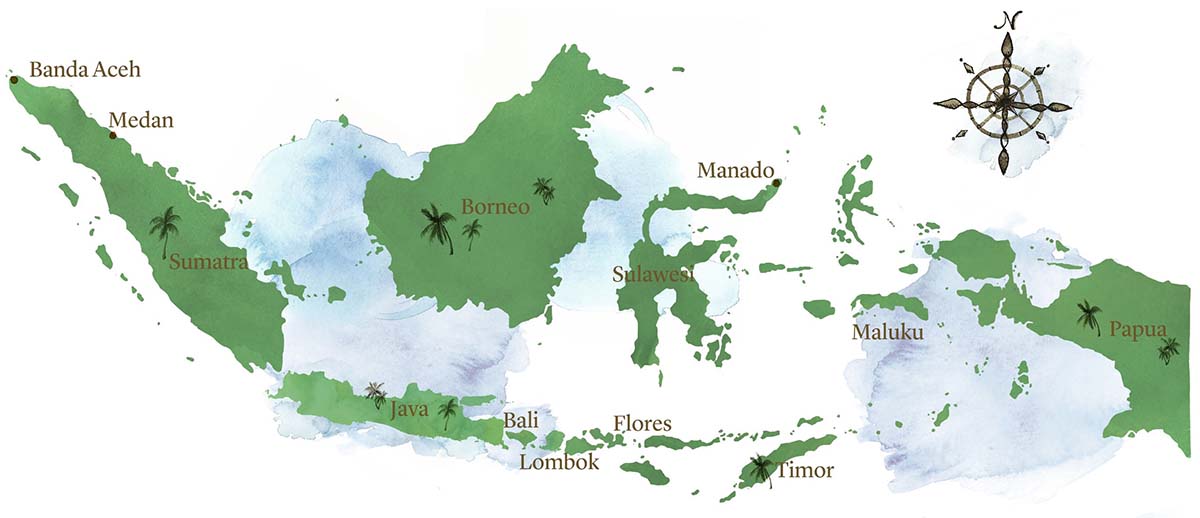 watercolour map of Indonesia