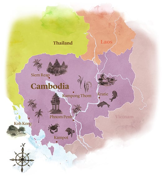 watercolour map of Cambodia