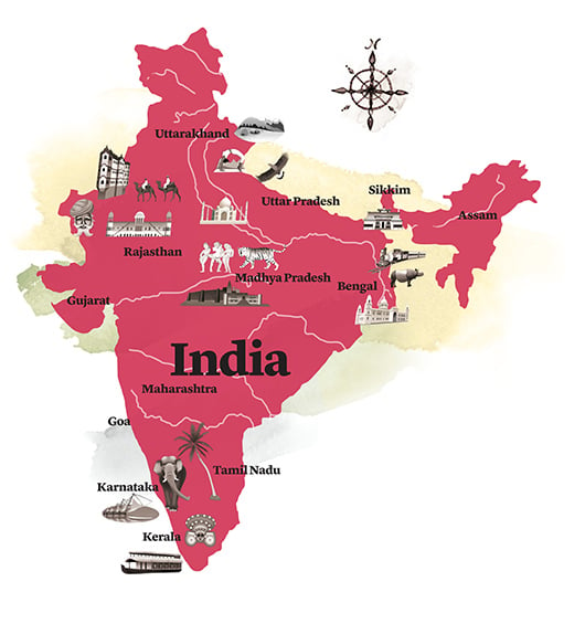 watercolour map of India