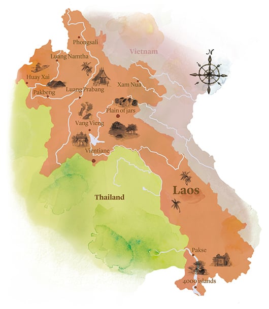 watercolour map of Laos