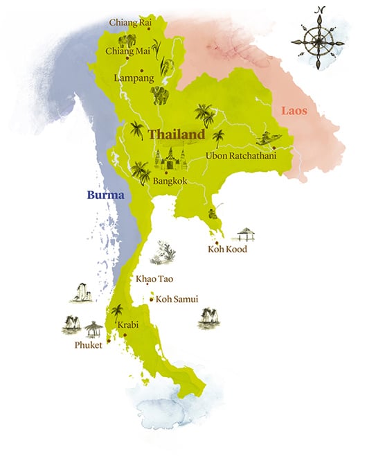 watercolour map of Thailand