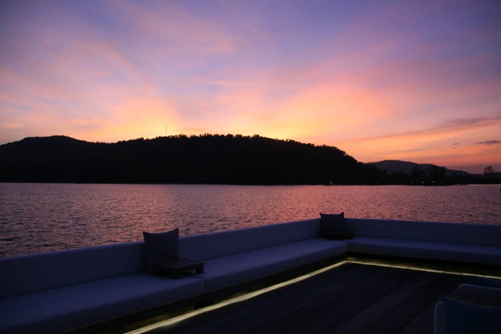 Sunset at Song Saa private island resort off the coast of Cambodia