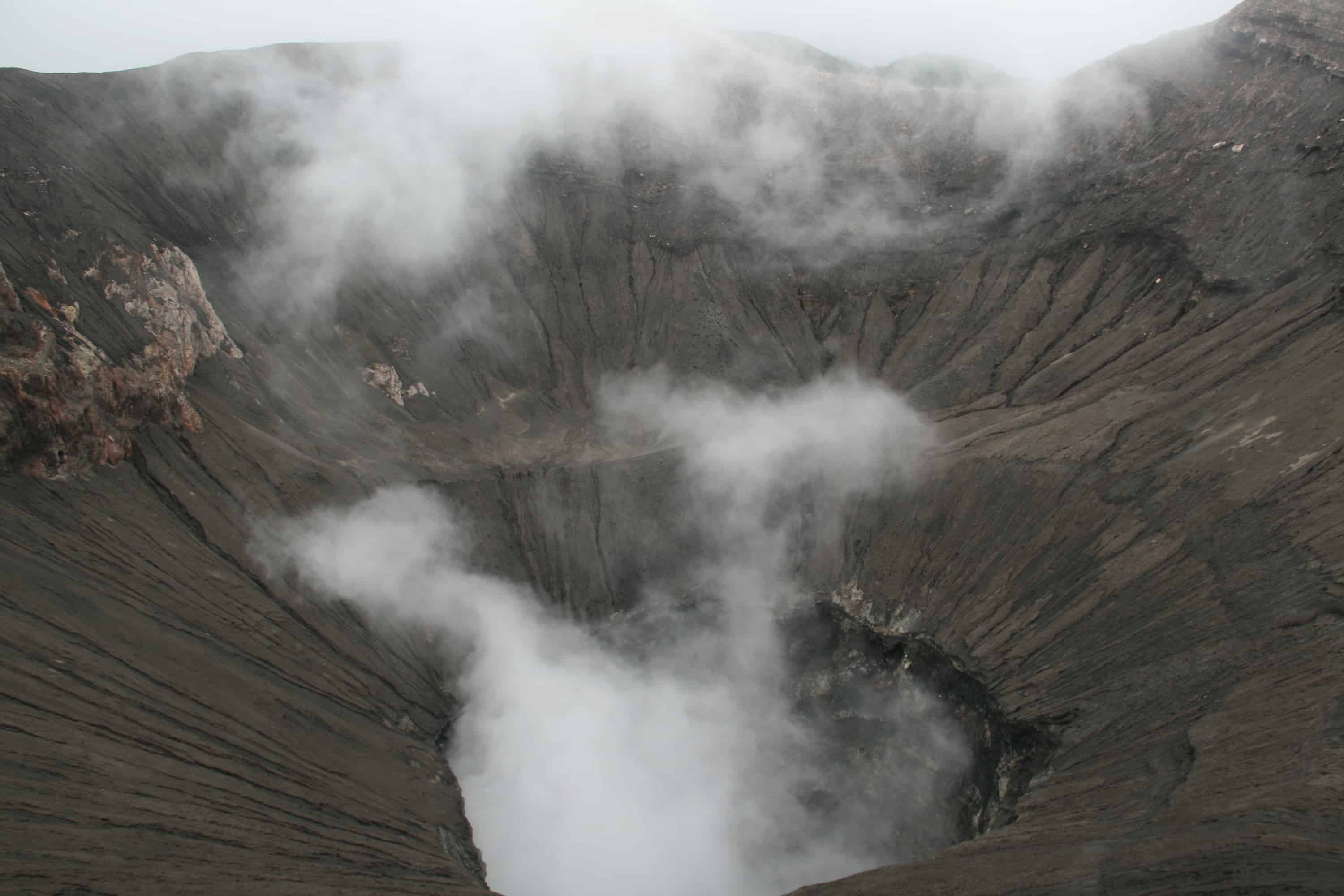 Looking down onto the Bromo's volcano crater in Indonesia