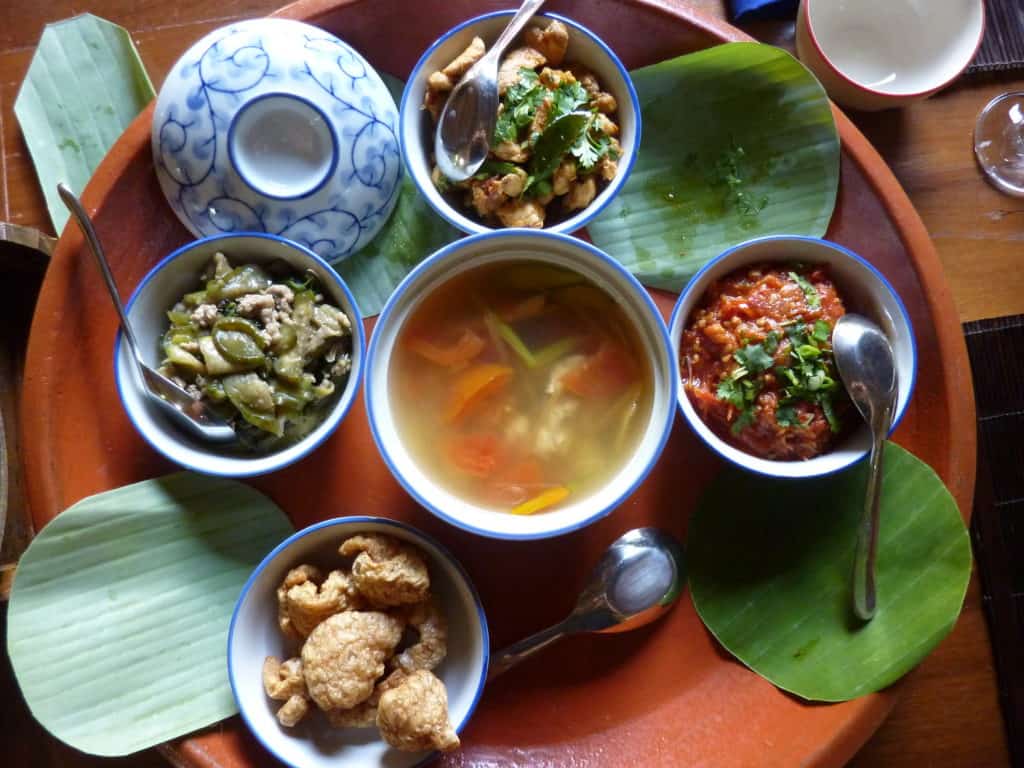 The food I cooked with Mr Prapat's family - the ‘Nam Prik Ong’ is on the right.