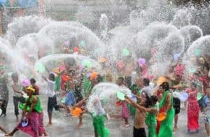 Thai community splashing each other with water.