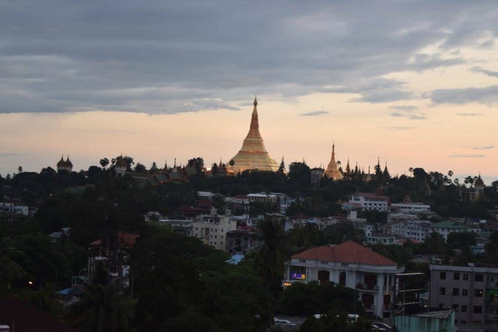 Shwedagon Pagoda in the skyline of Yangon