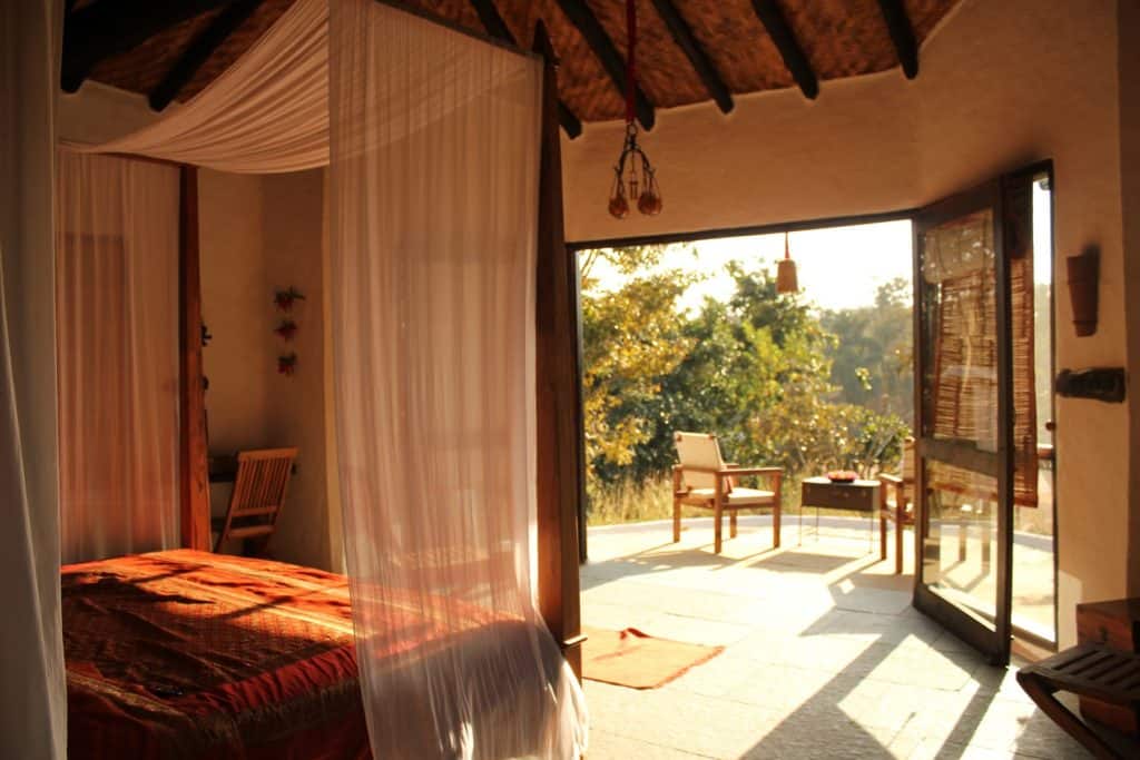 Looking out of a bedroom at Flame of the Forest near Kanha National Park