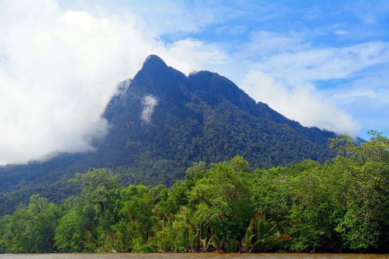 Mt. Santubong in Sarawak behind rainforest and ocean