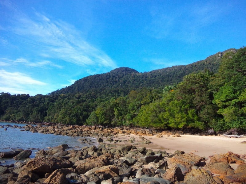 Permai rainforest resort beach close to Kuching in Mount Santubong in the background