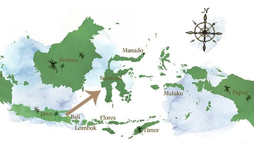 Map of Sulawesi by Experience Travel Group