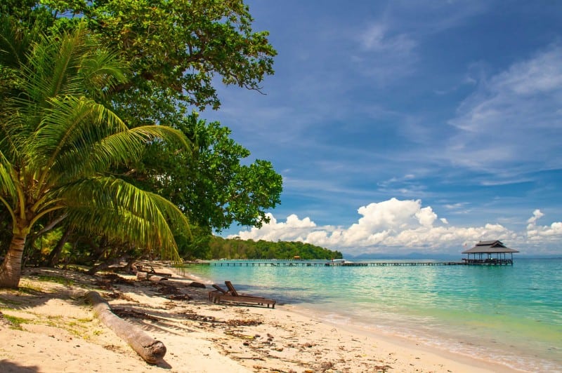 The rugged, sandy beaches and turquoise seas of Borneo