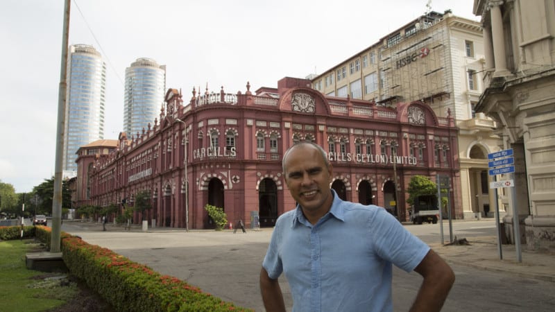 Mark Forbes, a guide, outside the Cargills building in Colombo