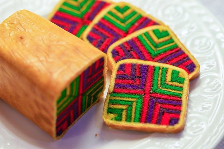 Sarawak layer cake with lots of colour