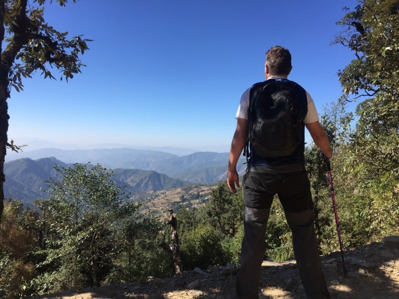 Robin McKelvie looking out onto the hills of lower Uttarakhand