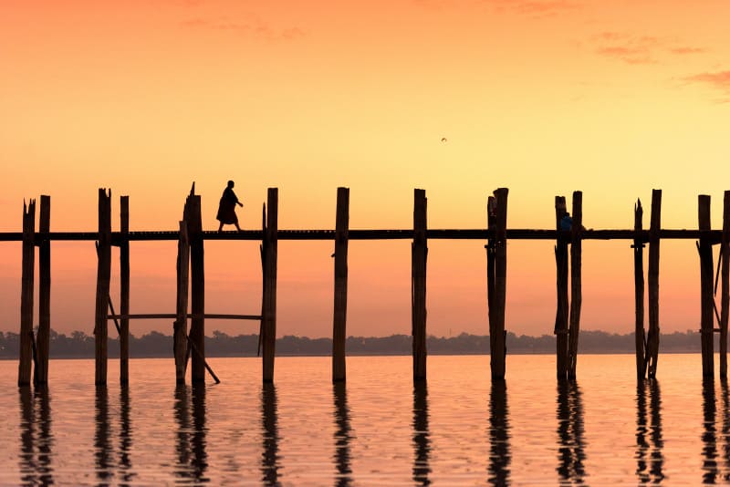 U-Bein Bridge in Mandalay, Myanmar.