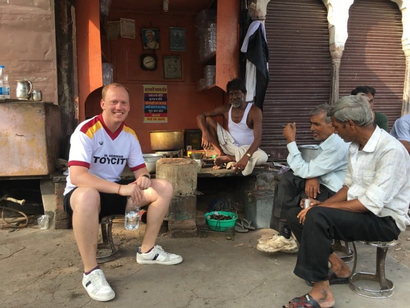 James waiting for chai at a local chai stall in the pink city of Jaipur