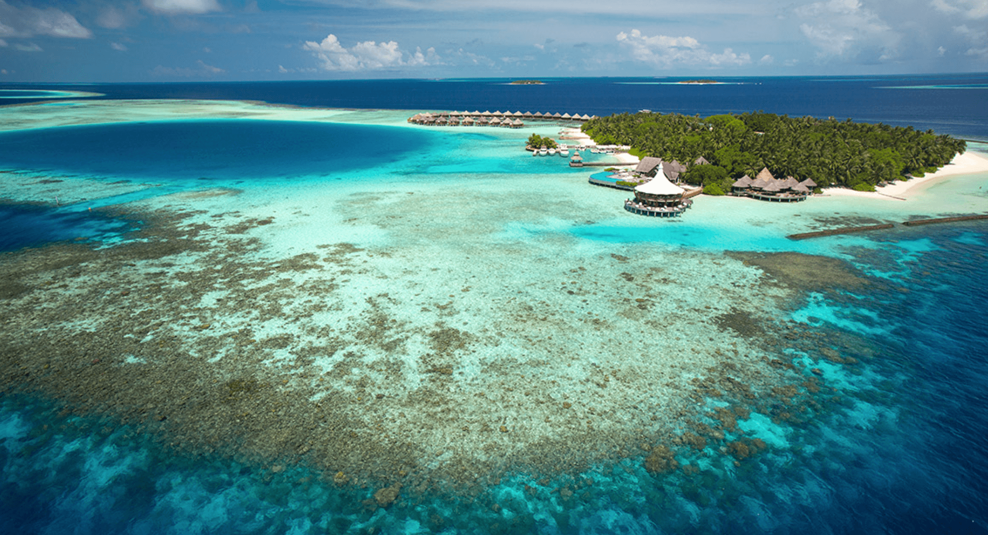 View of Baros resort and reef in The Maldives