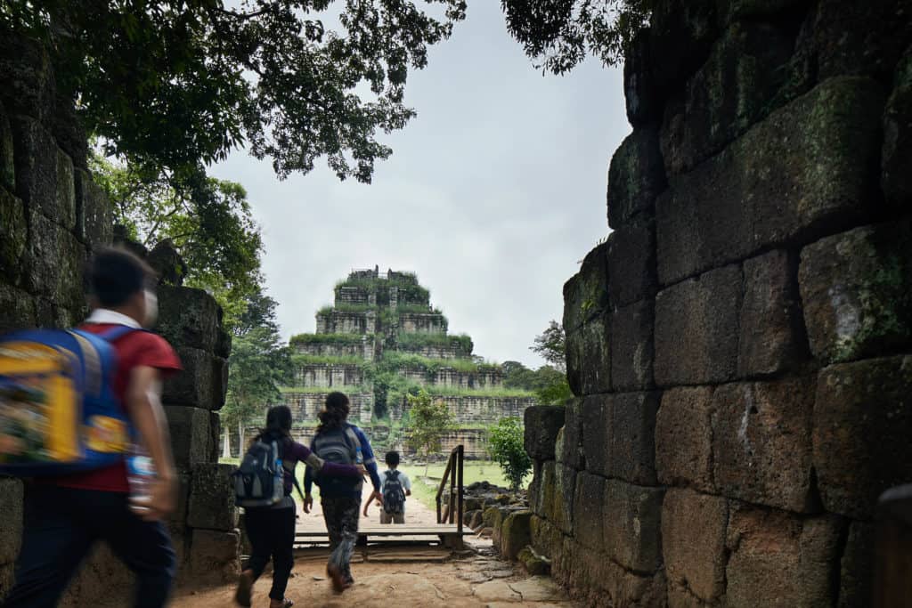 School children visiting Koh Ker temple in the vast temple of angkor complex