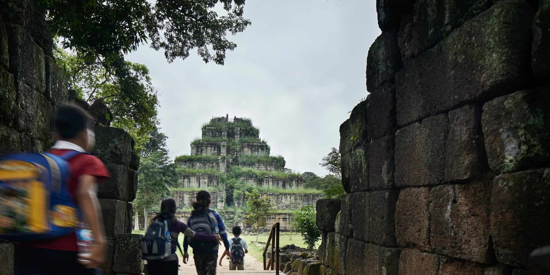 School children visiting Koh Ker temple in the vast temple of angkor complex