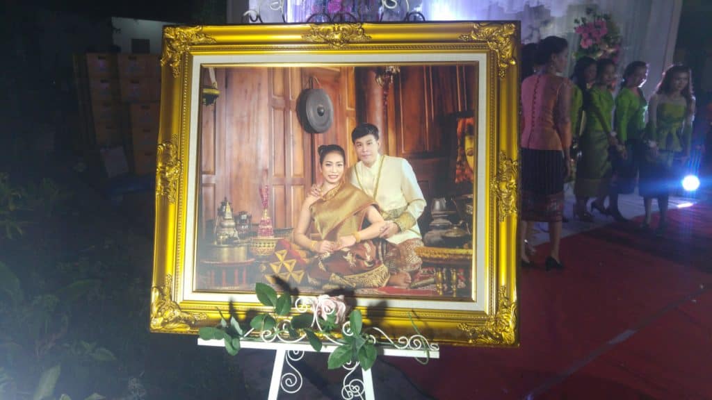 Bride and Groom in a picture at a lao wedding in luang prabang