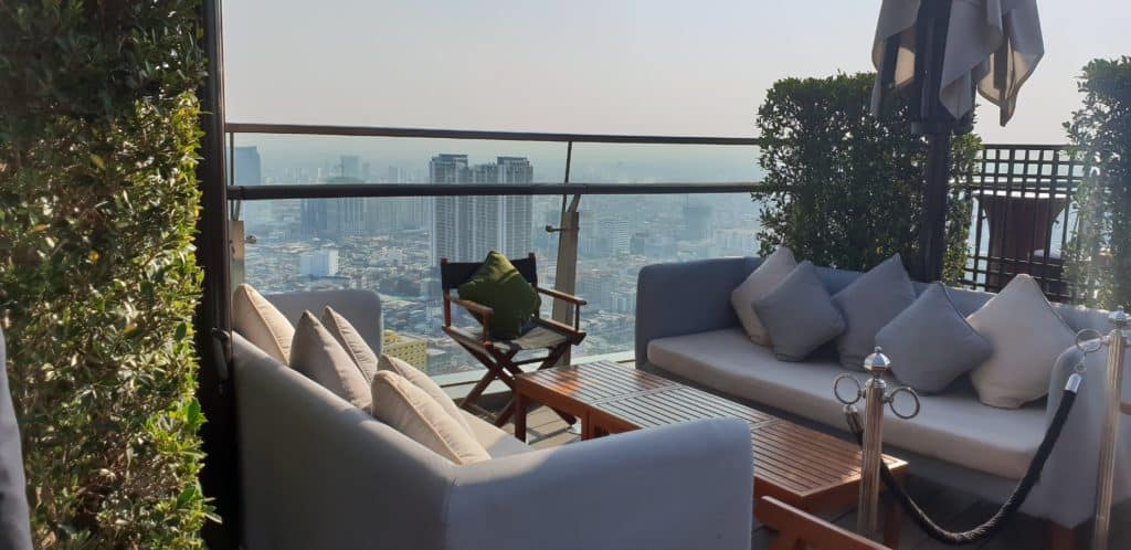 The view from the The Rosewood hotel in Phnom Penh with hazy sky in the background