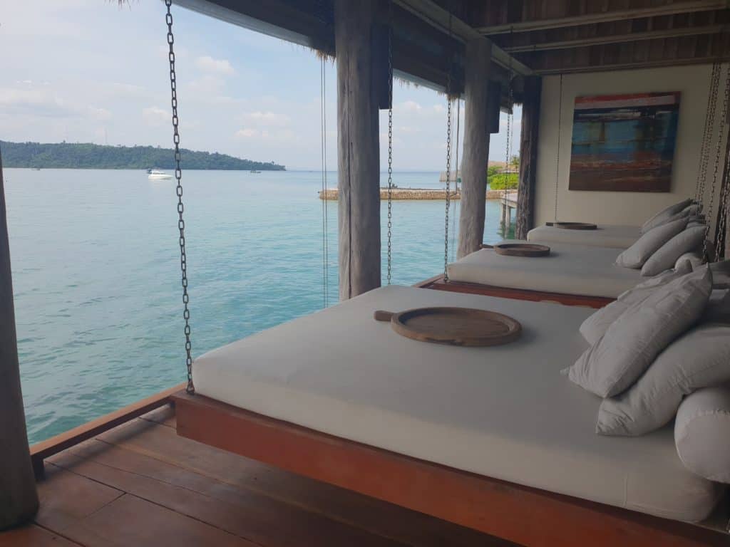Day beds looking over the ocean from Song Saa private island resort