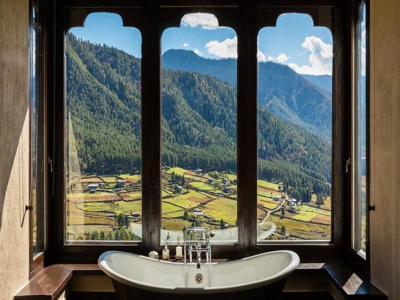 View from bathroom in Gangtey Lodge Bhutan