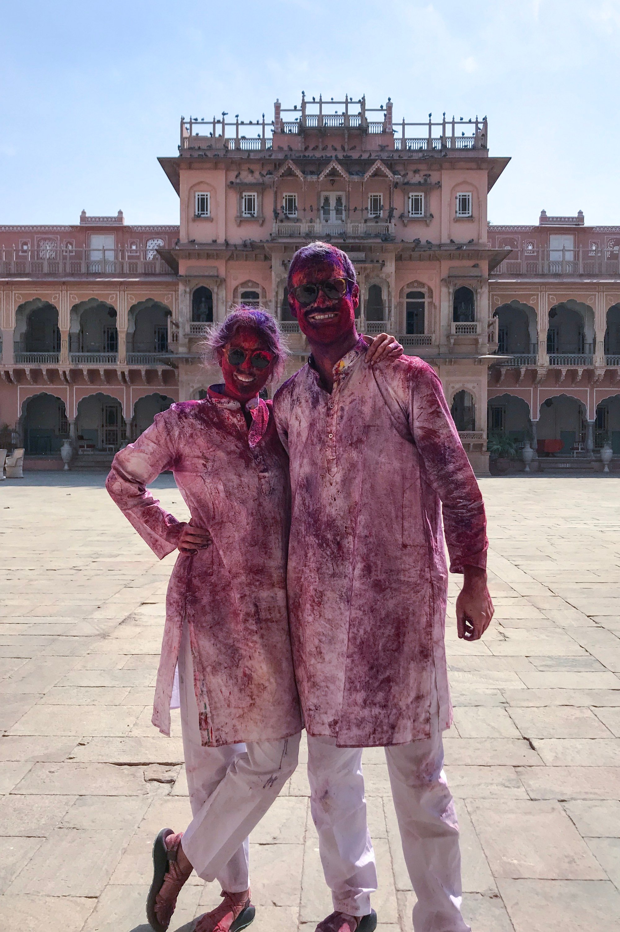 Tourist couple at Holi festival