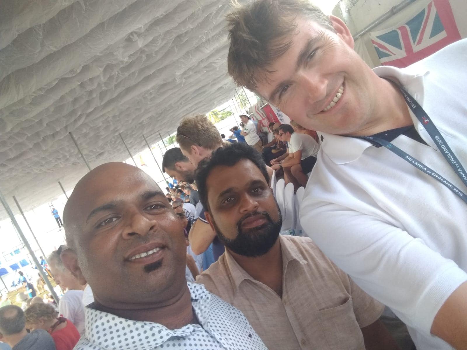 Traveller and guides at an England v Sri Lanka cricket game in Galle