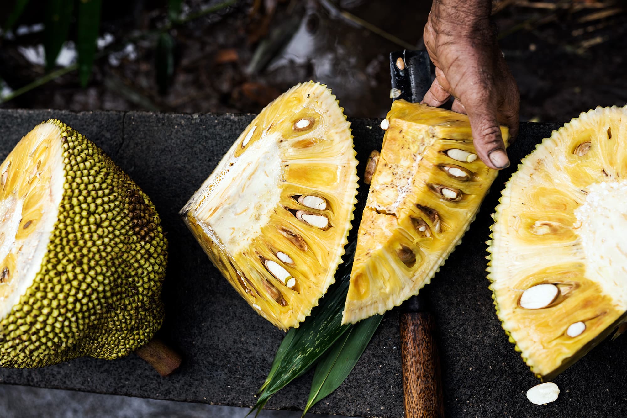 Jackfruits cut open in Sri Lanka