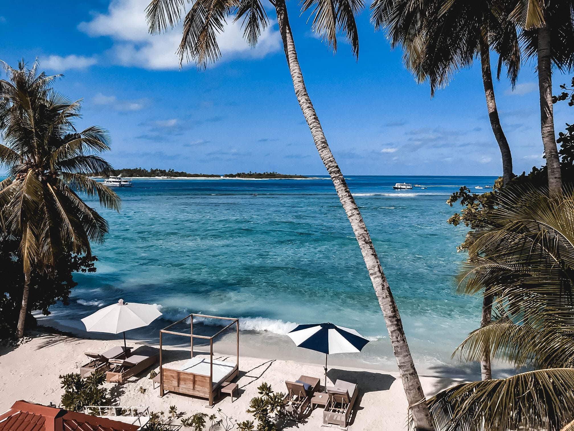 View of a private beach in the Maldives