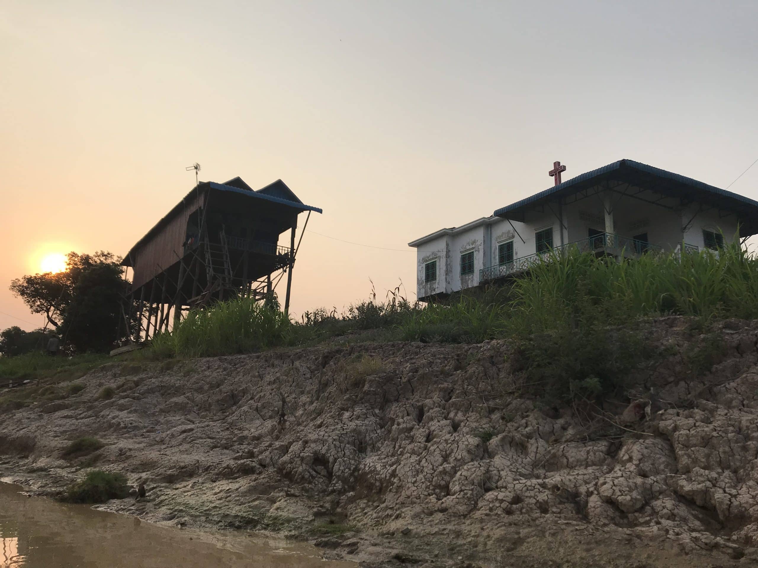 Kampong Phluk at sunrise in the dry season from water level