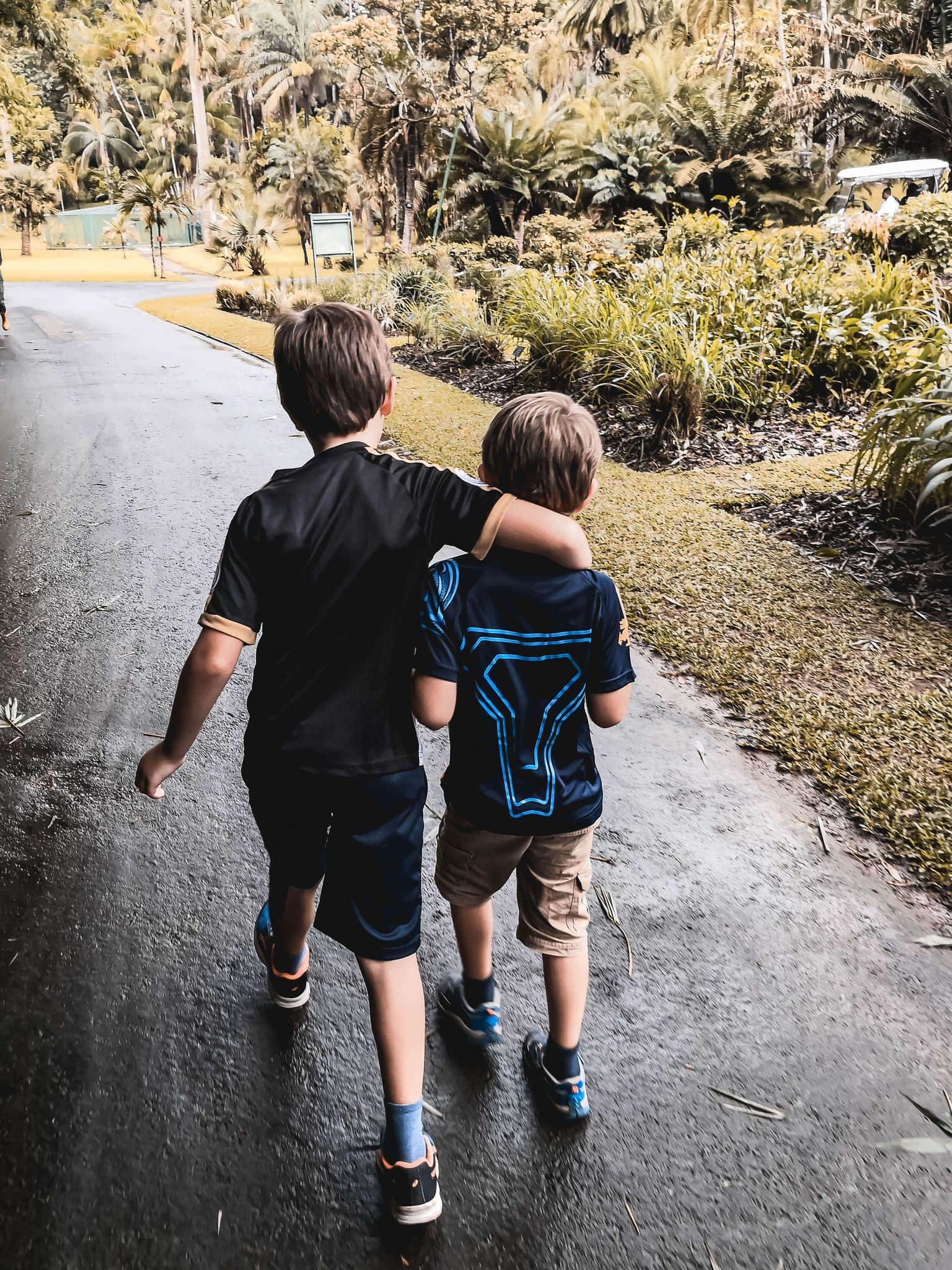 Children having fun hiking in Asia