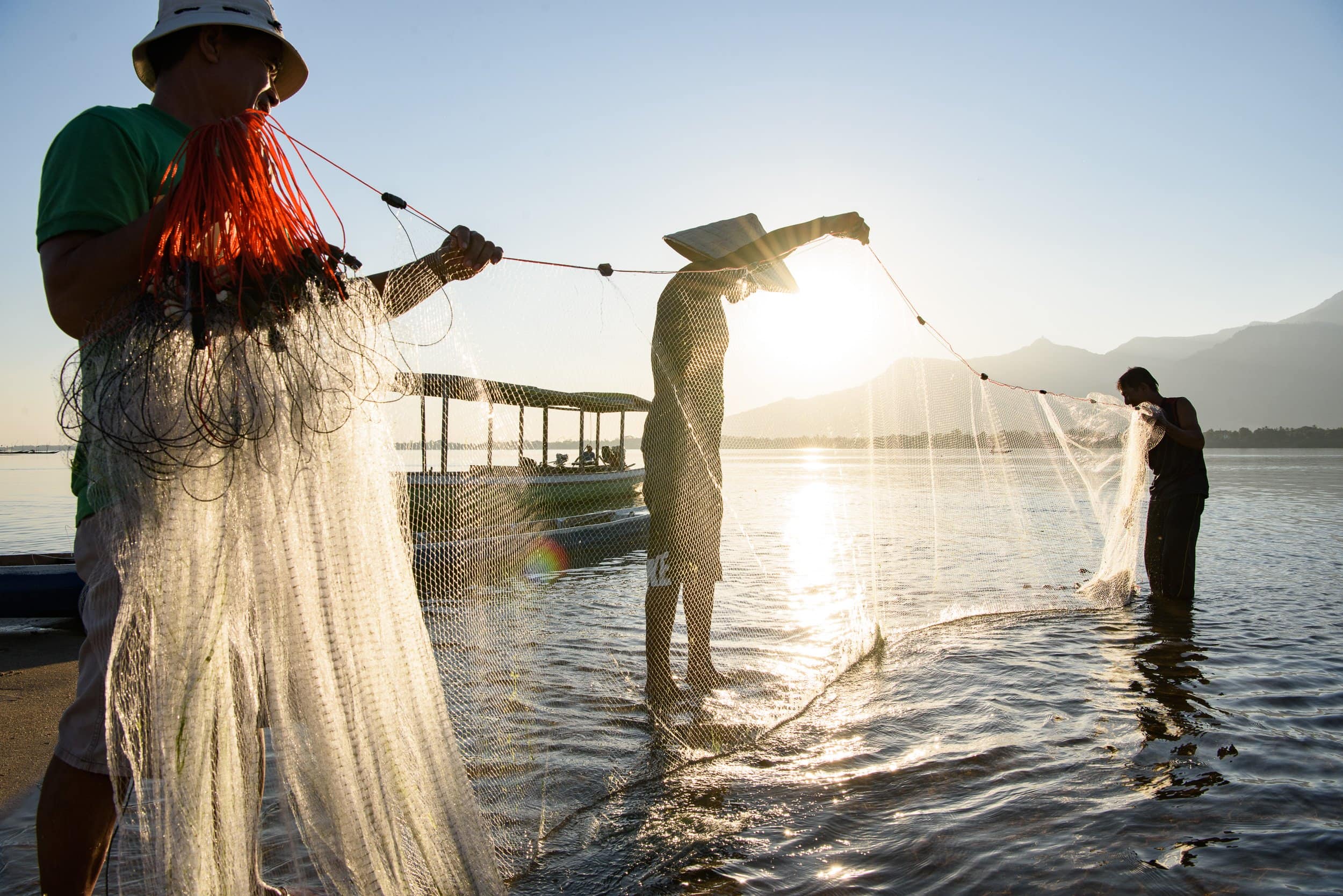 Fishermen on Don Daeng, Laos at sunrise