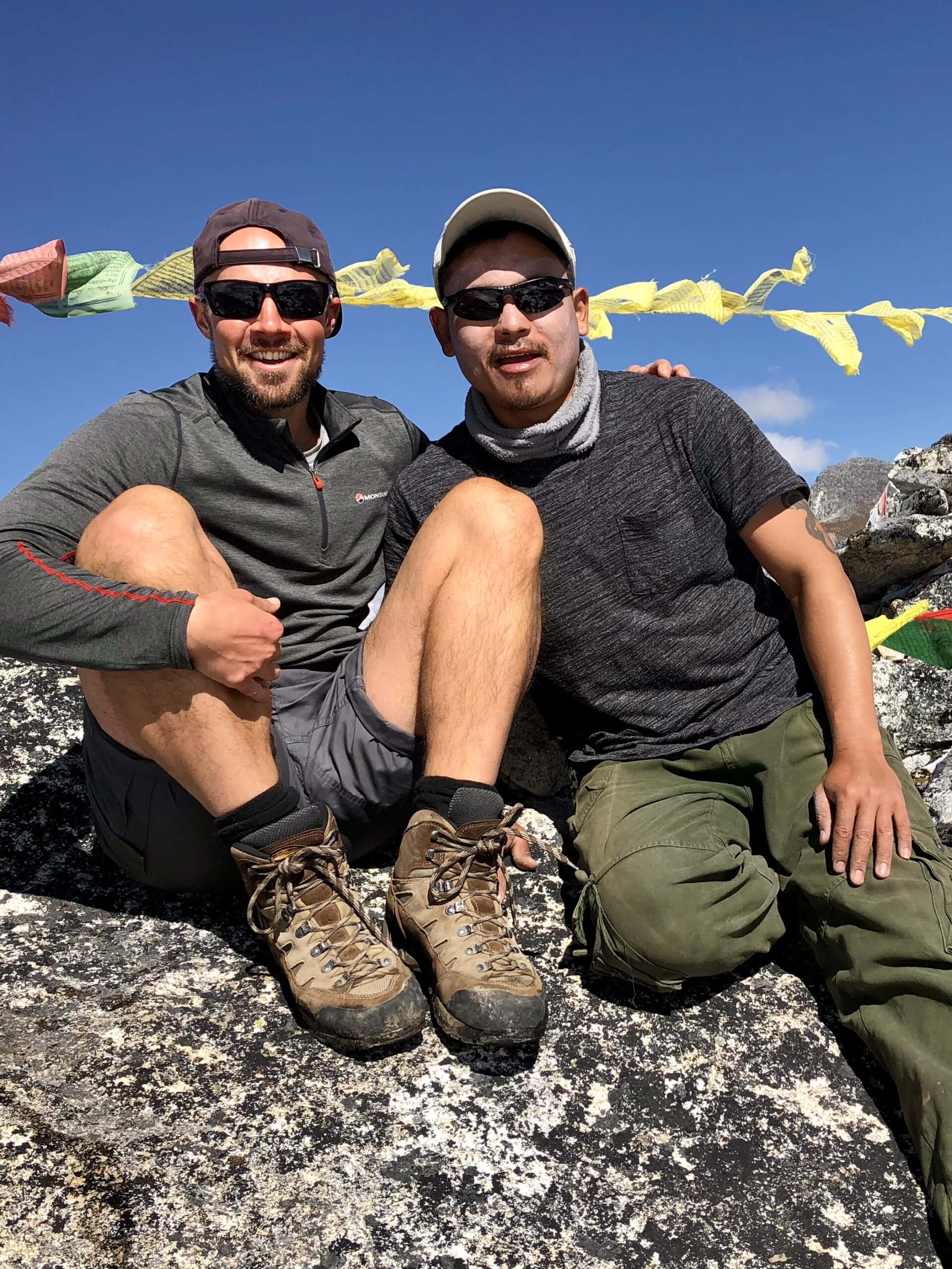 Matt and Jamyang in Bhutan high in the himalayas on the snowman trek