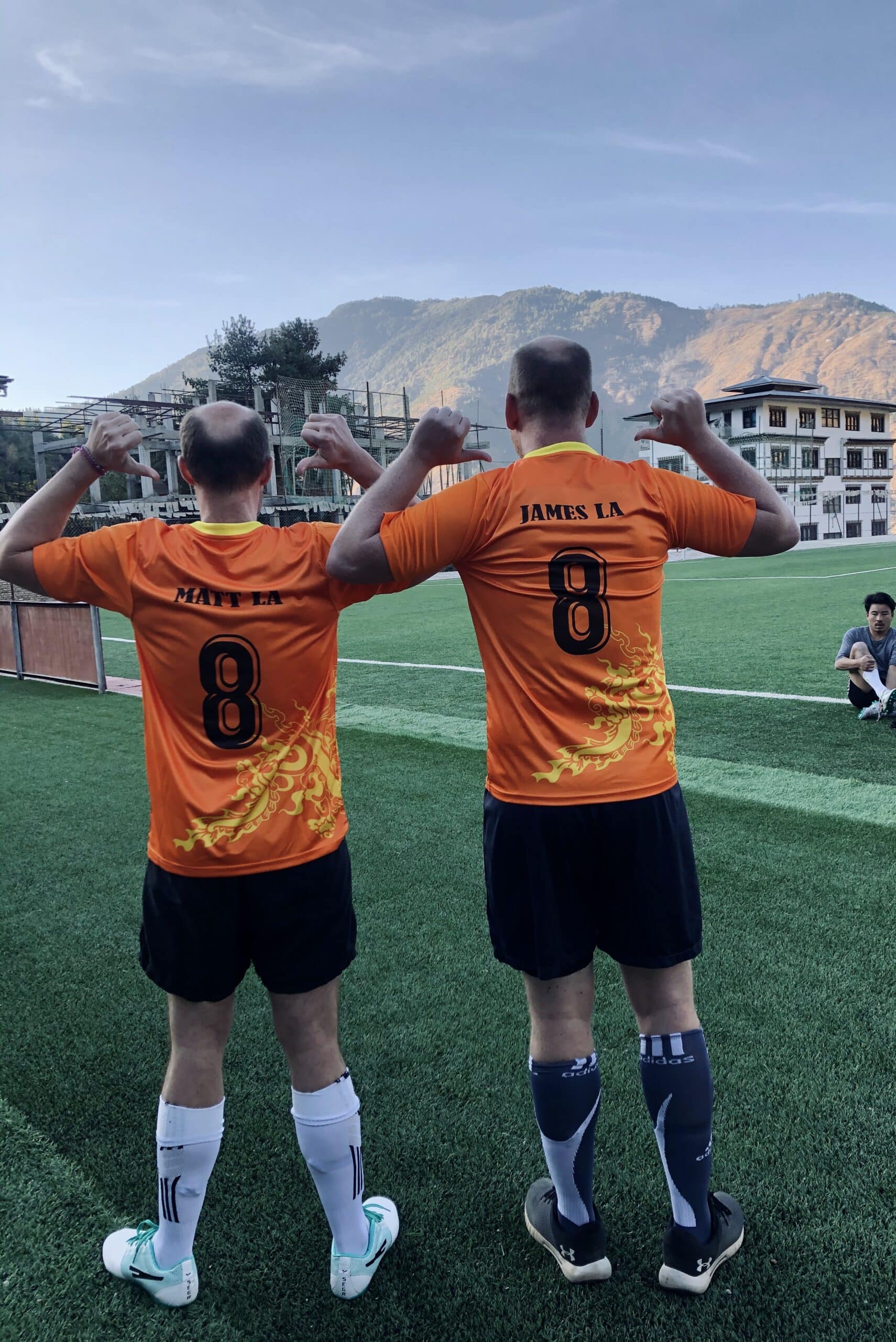 Playing football in Thimphu, the capital city in Bhutan