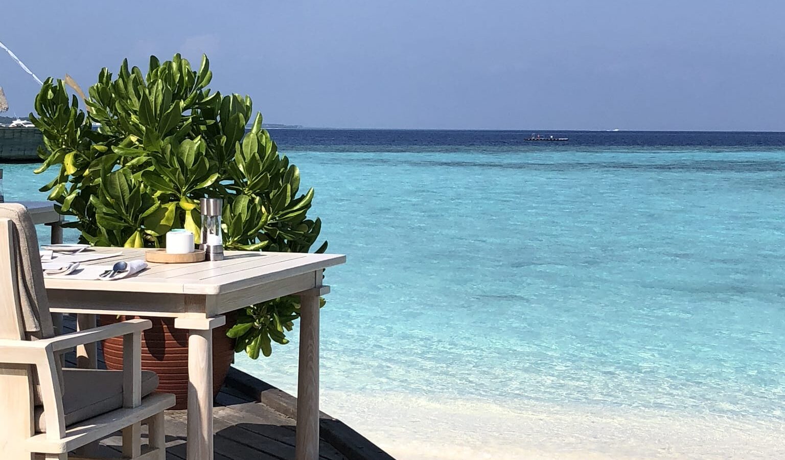 Breakfast with a view Dining view of the beach and sea at a Maldives resort
