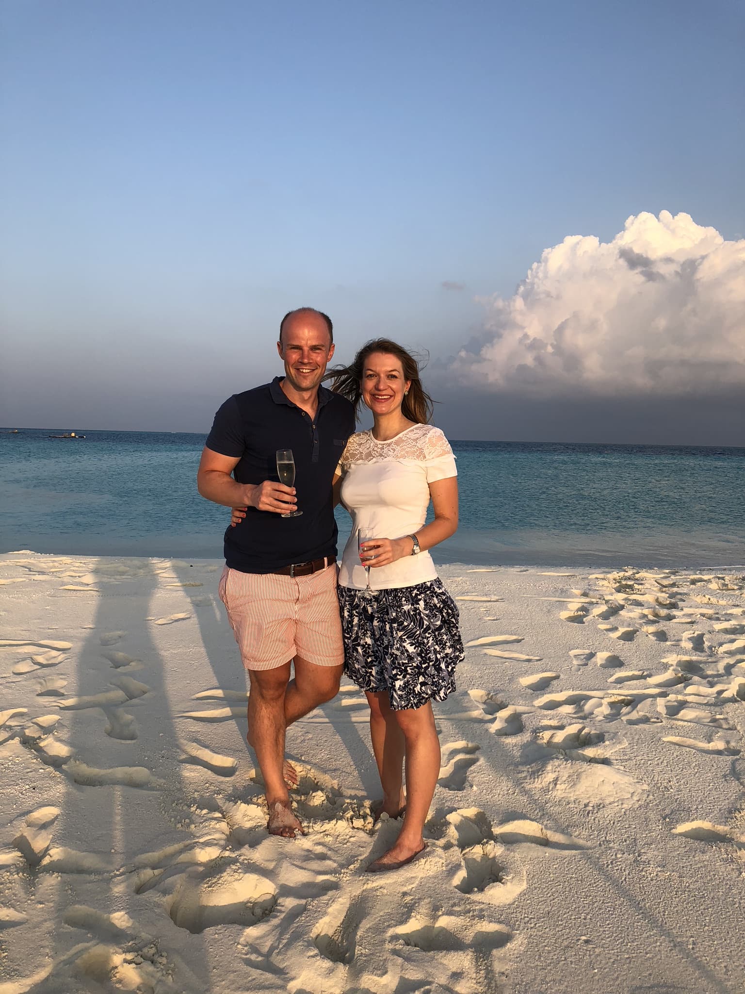 Me and my friend Becky on the Sandbank at Soneva Fushi