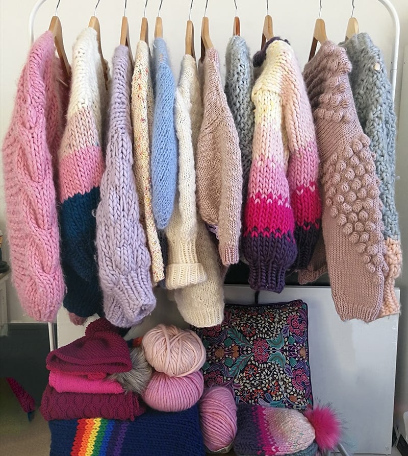 Hand knitted pastel cardigans made by Melissa Clark