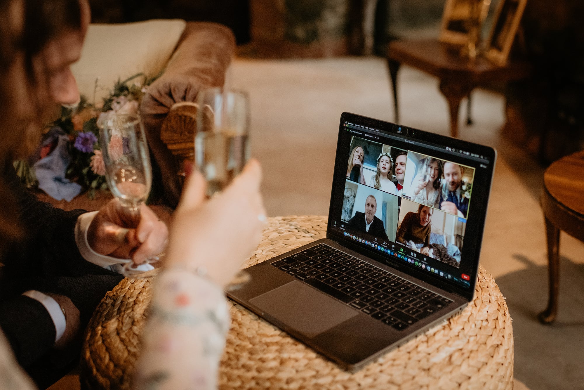 Celebrating at a Zoom wedding in 2020