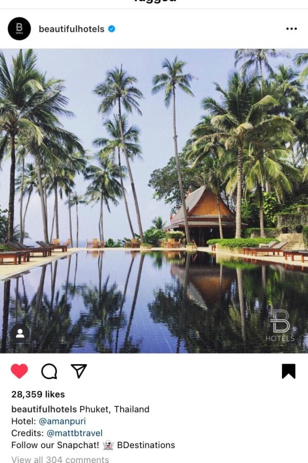 My tiny moment of Instagram fame when Beautiful hotels posted my photo