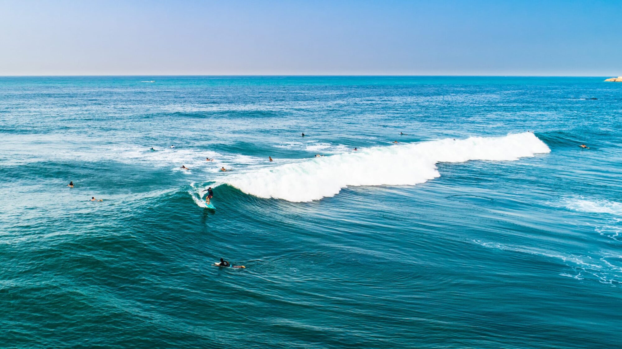 Aerial View Of Surfers Near Hikkaduwa Beach in Sri Lanka