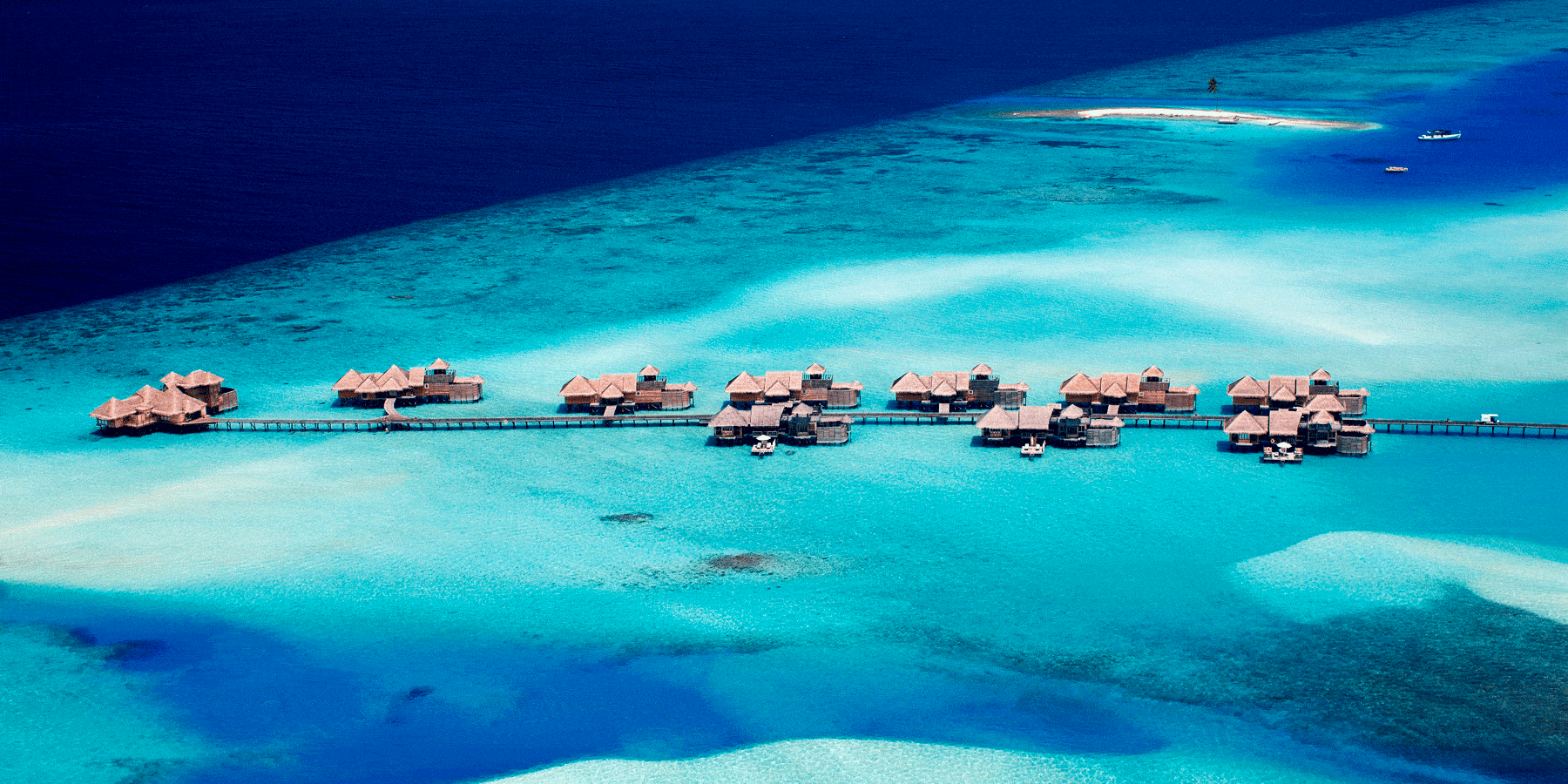 Ariel photo of Gililankanfushi in the Maldives with overwater villas