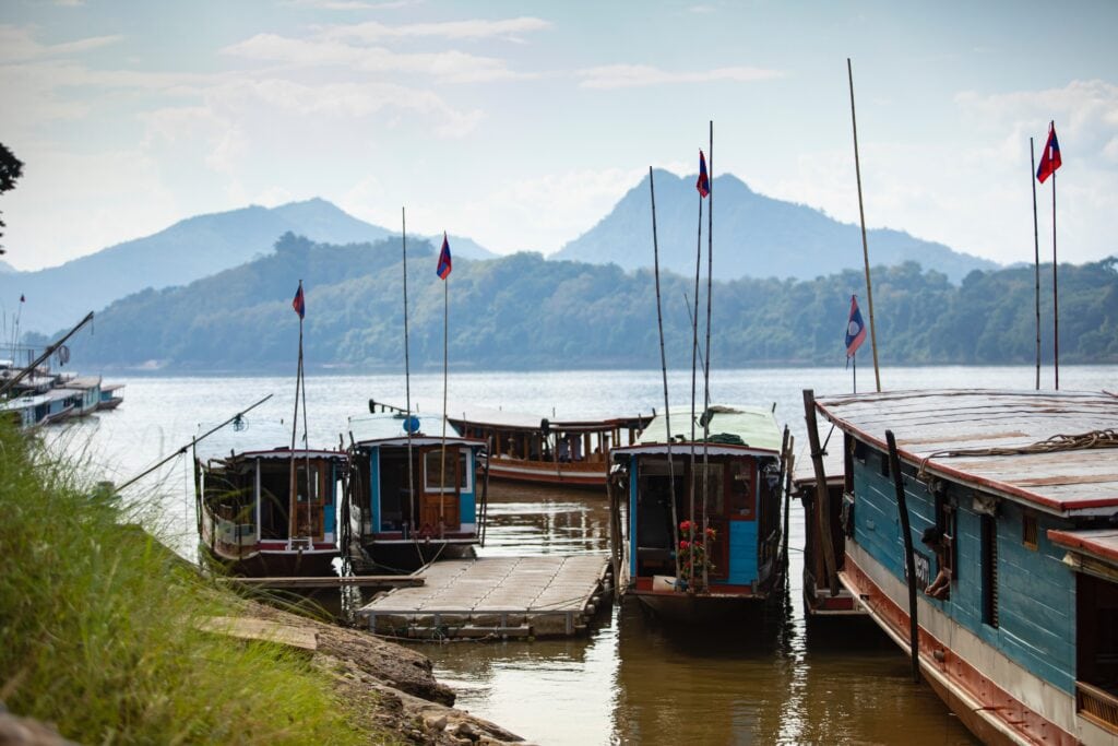 Boats on the Mekong river, Laos