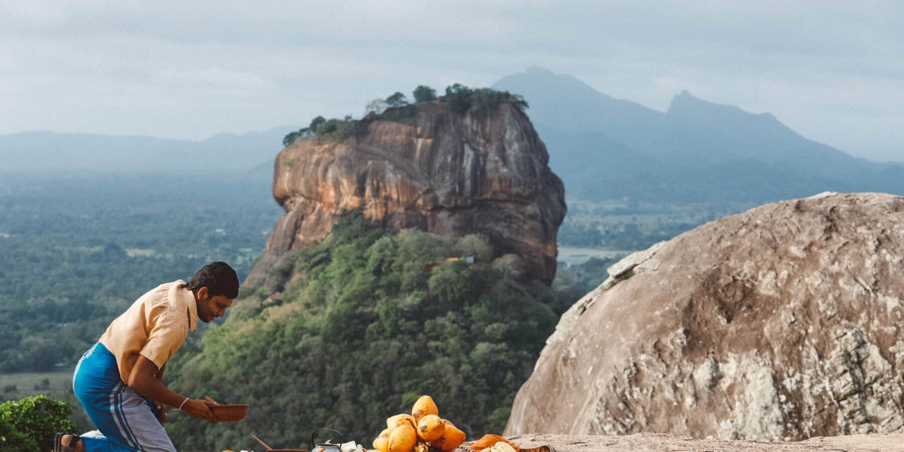 Breakfast served with a view of Sigiriya Rock on a Sri Lanka Holiday with ETG