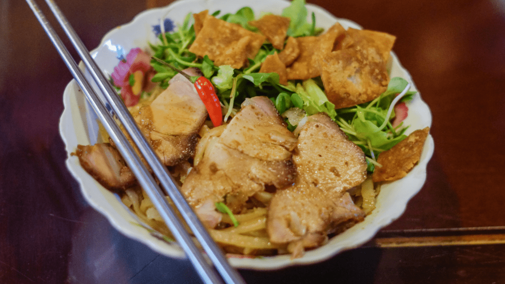 Traditional Vietnamese noodle bowl known as Cao Lau.