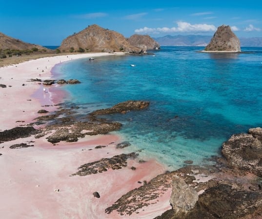 Pink Sand beach with rocks