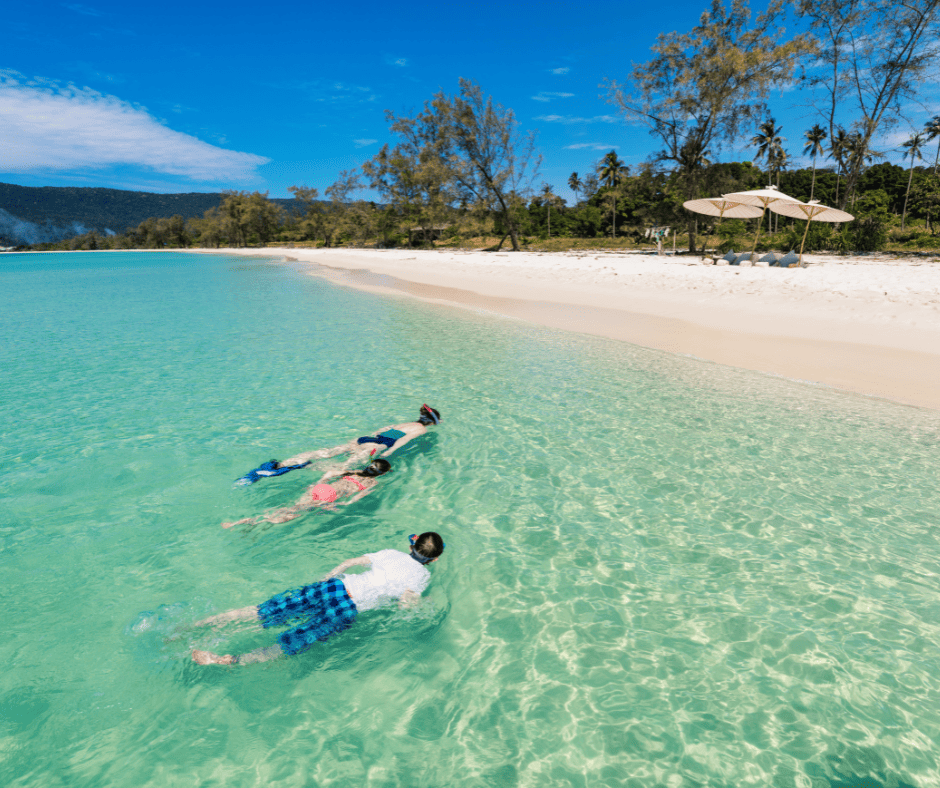 Family snorkelling in Cambodia