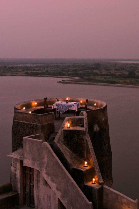 Private dining on Fort Dhikola, Shahpura Bagh, Rajasthan