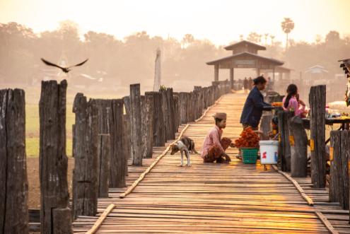 U Bein Bridge at Sunrise or Sunset 